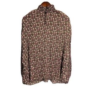 Cabi Women’s Floral Pleated Blouse Mock Neck‎ Ruffled Balloon Sleeve Size Medium